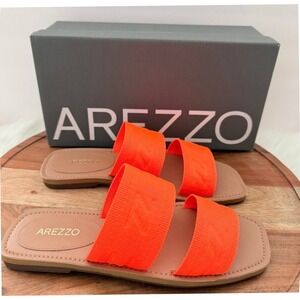 Arezzo Wmns Lumi Orange Grosgrain Size 7.5B‎ Two Strap Slide Flat Sandals A11799